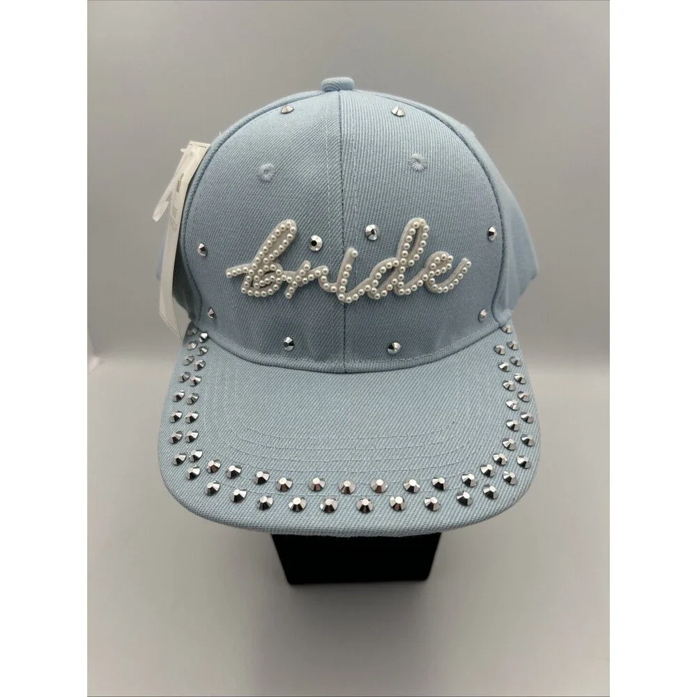 Bride Pearl Cap NWT Blue Rhinestone Bachelorette Adjustable Baseball Hat